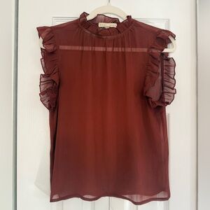 South Moon Under | Blush Noir | Ruffled Sleeve Sleeveless Sheer Blouse - Rust